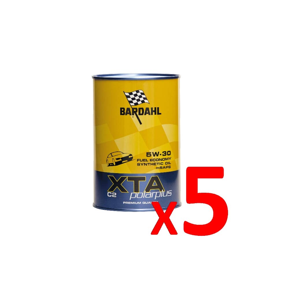 Bardahl - Lubrificante XTA Polar Plus C2 5W30, Olio Sintetico Premium Quality, per Motori Auto a Benzina e Diesel, Massimizza il Rendimento del Motore e il Risparmio di Carburante, 5 x 1 Litro