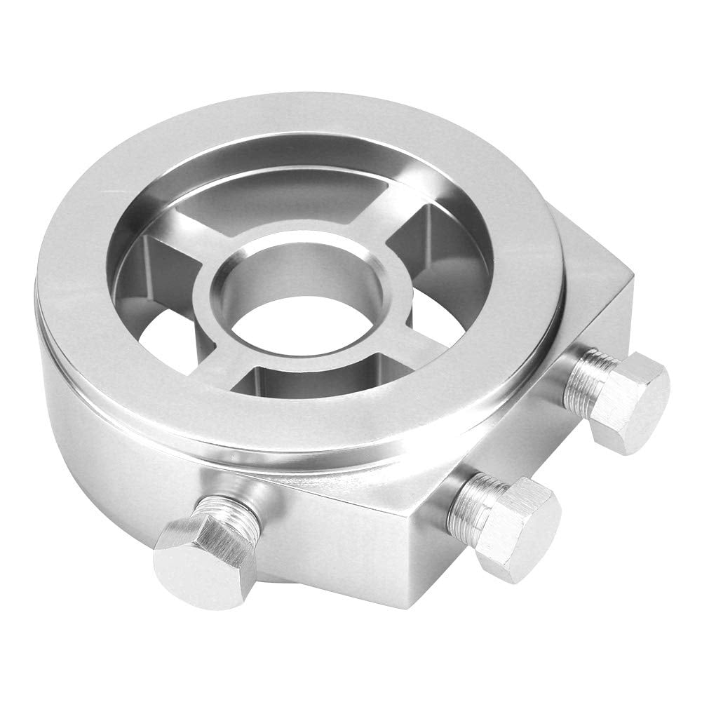 TKSE Piastra sandwich filtro olio, Adattatore per piastra sandwich con indicatore di temperatura del filtro dell'olio universale in alluminio argentato