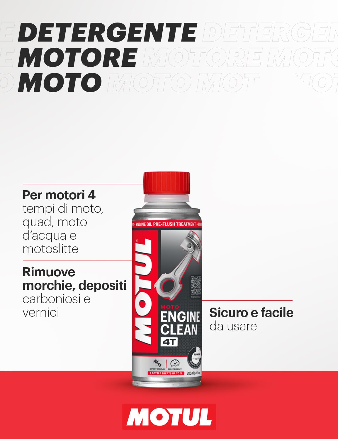 Motul - Detergente per Motore - Additivo Curativo per Motori a 4 Tempi - Riduzione del Consumo di Carburante e dell'Usura - Miglioramento delle Prestazioni - Engine Clean Moto - 200 ml