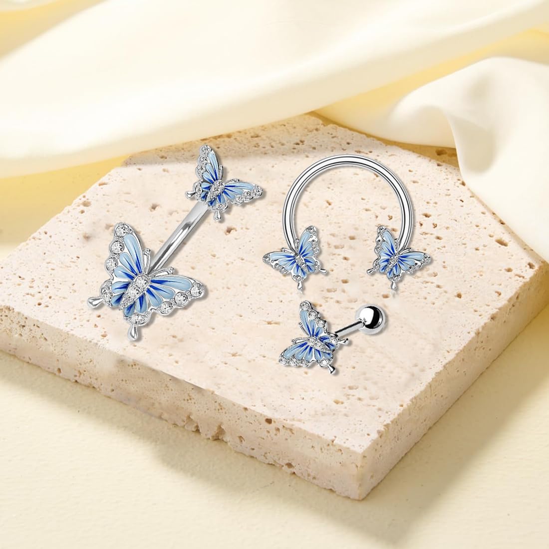 ZAMXHUG Piercing Orecchio - 3 PCS 16g Helix Piercing Conch Jewellery Trago Borchie Cartilagine Blu Farfalla CZ Acciaio Inox Superiore avanti Helix Top Orecchino Lobo Anello Bar Regalo delle Donne