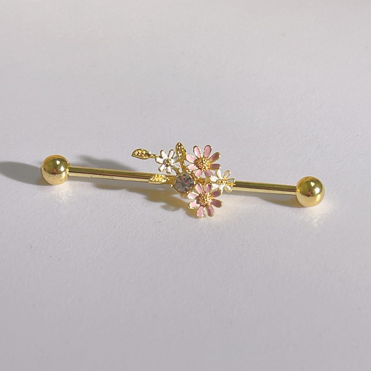 IMINI 14G Smalto Margherita Fiore Orecchino Bilanciere Industriale per Donna Uomo Acciaio Inossidabile CZ Fiori Vite Sfera Cartilagine Elica Orecchini a perno Gioielli Regali Barra Lunga 38mm (Oro)