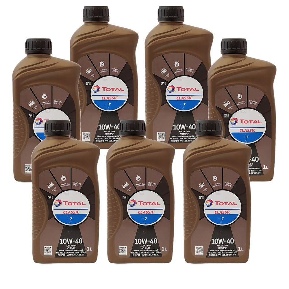 TOTAL 218996 CLASSIC 7 NUOVA FORMULA OLIO MOTORE A BASE SINTETICA 10W40 PER MOTORI DIESEL E BENZINA SENZA DPF. ADATTO ANCHE PER MOTORI GPL/METANO. CONFEZIONE 7 LITRI