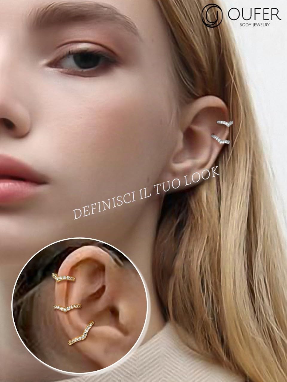 OUFER Cartilage Helix Earring Hoop 16G V-Shaped Orbital Conch Ring Gold Silver Tragus Rook Daith Piercings Jewellery Clicker CZ Snug Surgical Steel Forward Top of Ear Septum Nose Ring,8 10 12mm