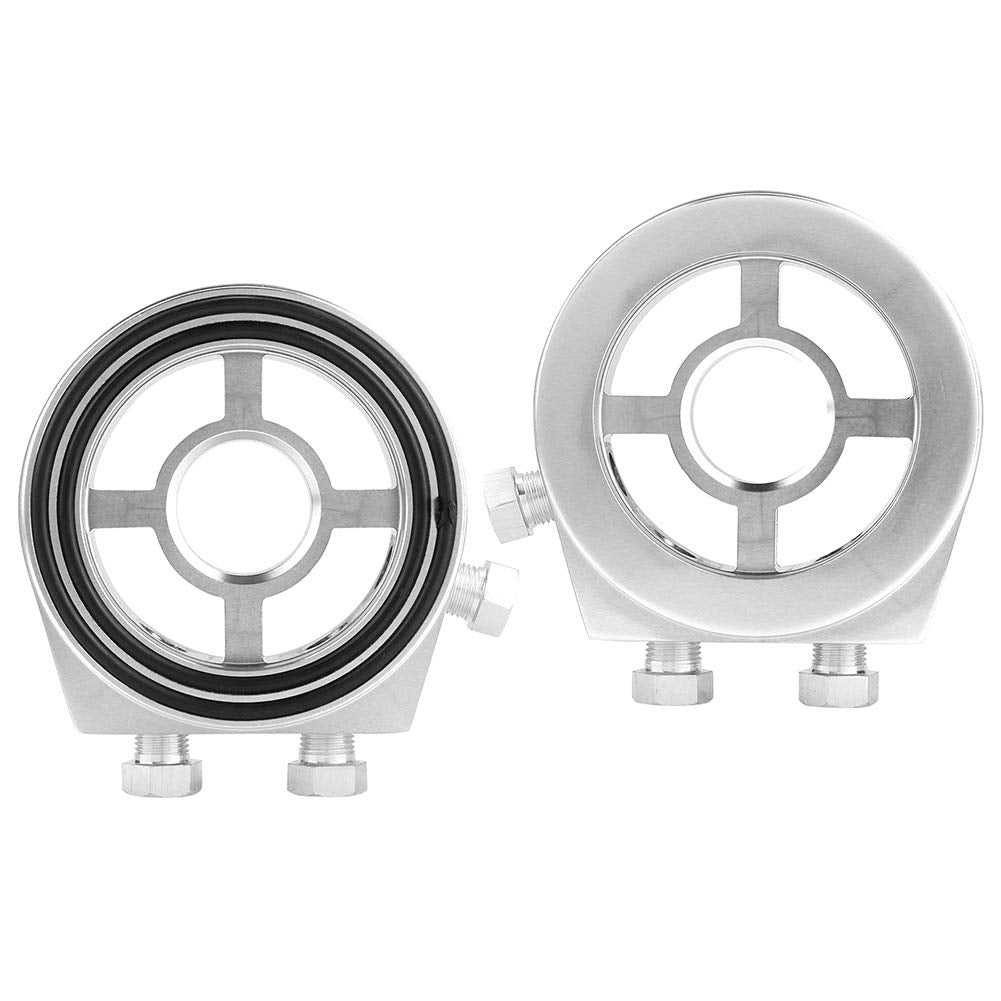 TKSE Piastra sandwich filtro olio, Adattatore per piastra sandwich con indicatore di temperatura del filtro dell'olio universale in alluminio argentato