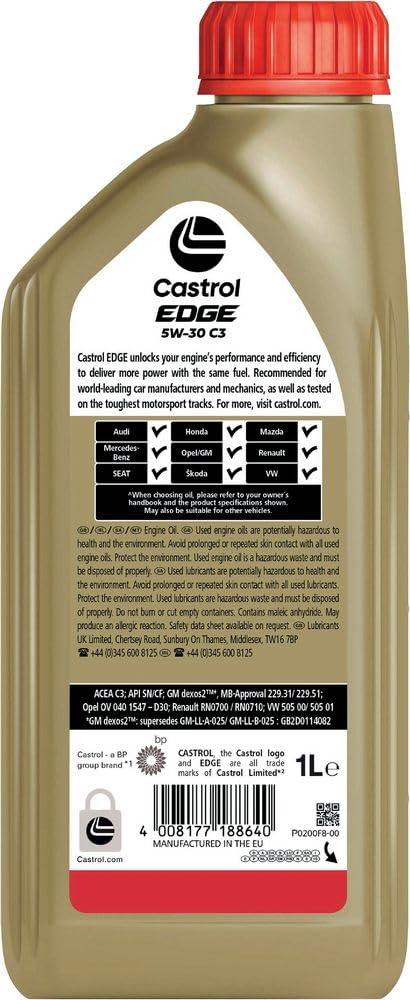 OLIO LUBRIFICANTE MOTORE AUTO CASTROL EDGE 5W-30 C3 TITANIUM 1L