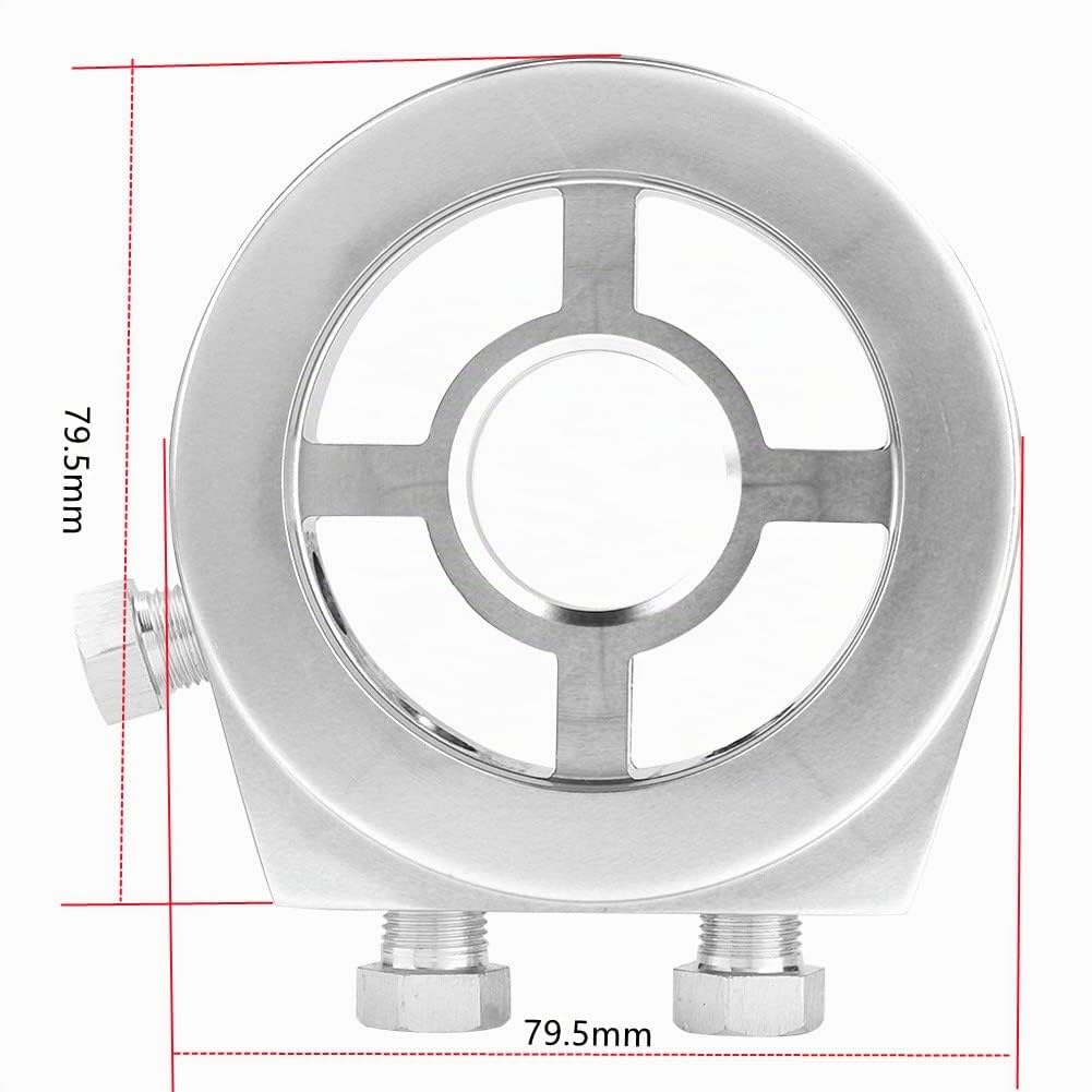 TKSE Piastra sandwich filtro olio, Adattatore per piastra sandwich con indicatore di temperatura del filtro dell'olio universale in alluminio argentato