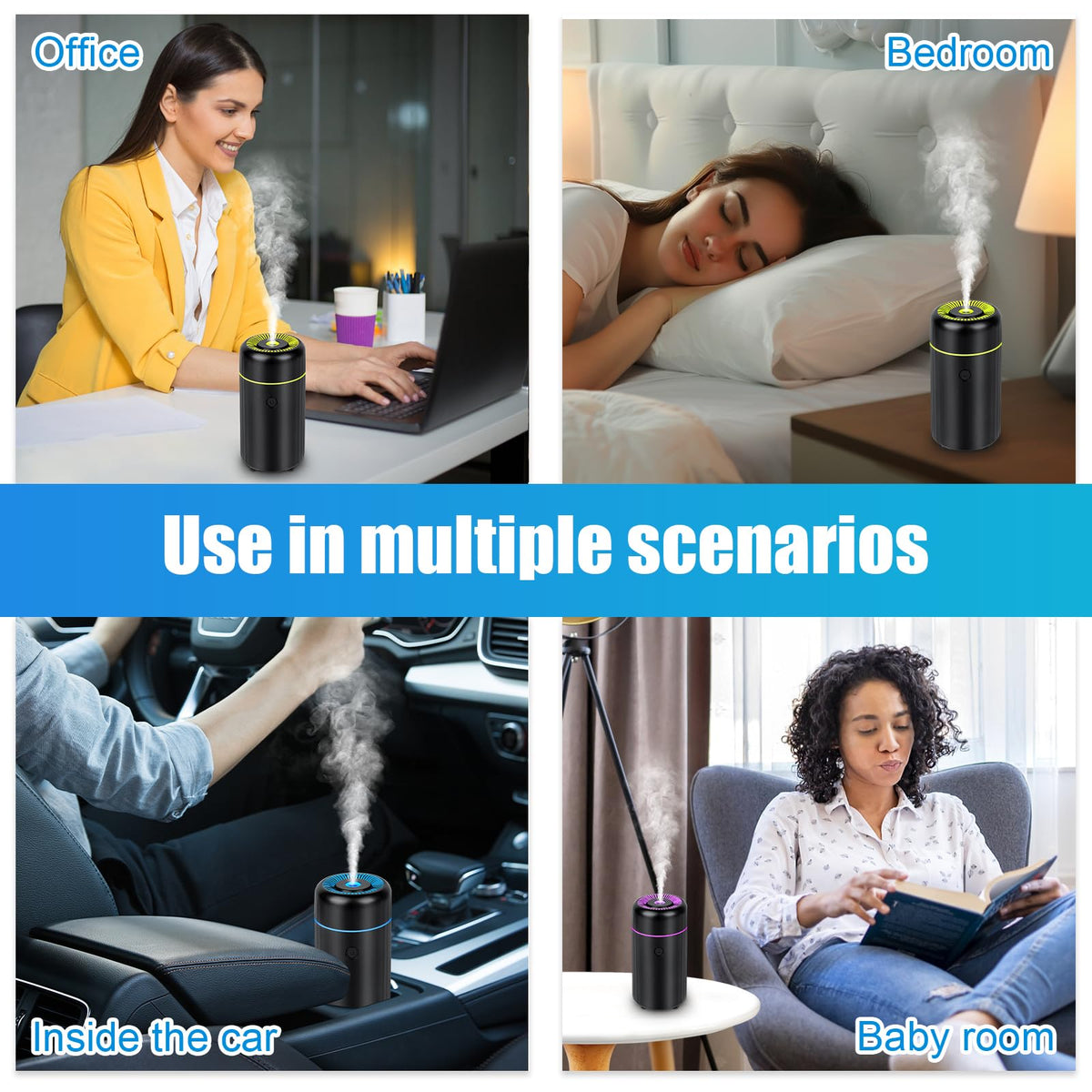 HIULLEN Deodorante per Auto, Diffusore di Oli Essenziali USB, Diffusore di Aromi per Oli Essenziali, 2 Modalità Nebbia Mini Umidificatore per Auto Ufficio Camera da Letto Casa Viaggi