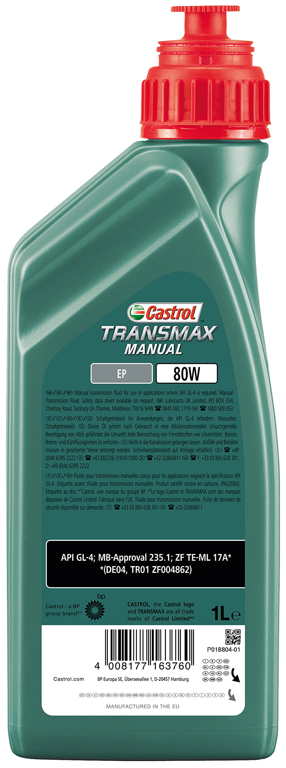 Castrol Transmax Manual EP 80W-90 1LT Fluido formulato con basi minerali per cambi manuali