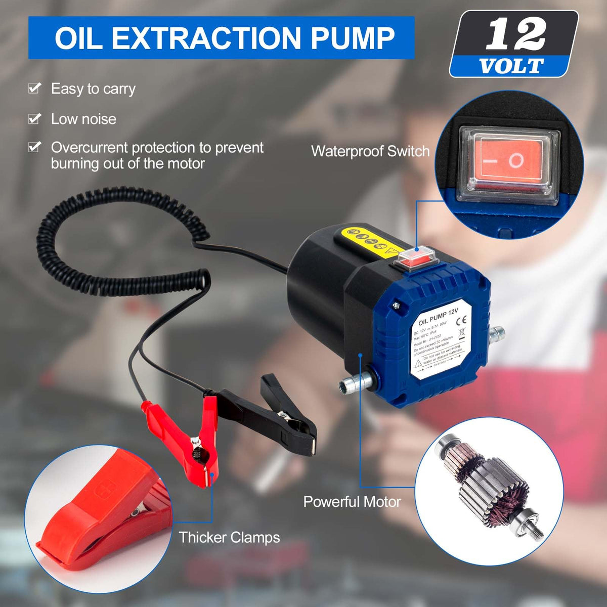 LEMOTO Estrattore di Pompa per Cambio Olio 12V 80W Pompa per Il Trasferimento di Aspirazione con Tubo