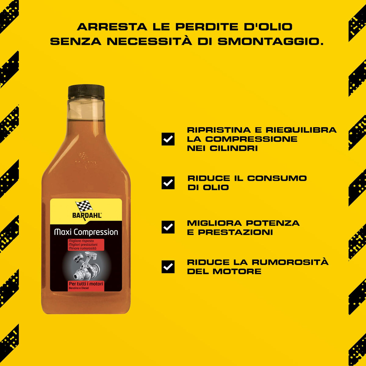 Bardahl - Maxi Compression - Additivo Auto per Olio Motore, Riduce Il Consumo e Arresta Le Perdite d'Olio, Migliora Potenza e Prestazioni, Compatibile con Motori Diesel e Benzina, 473 ml