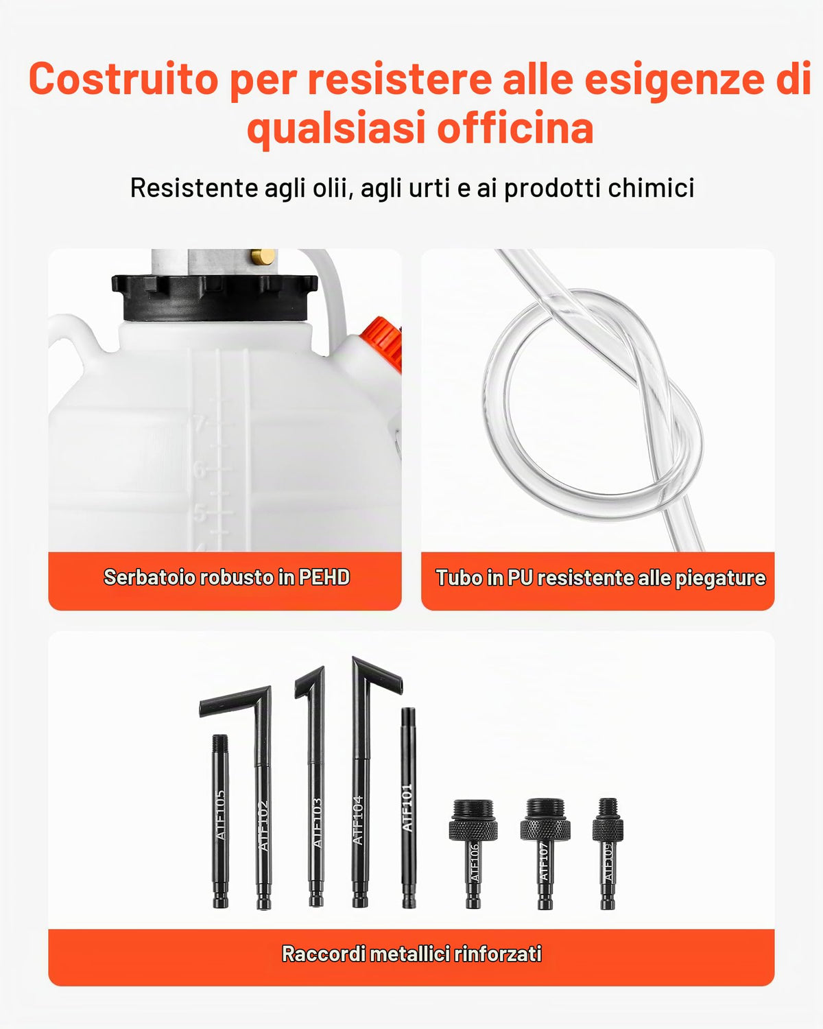 VEVOR Pompa per Fluido di Trasmissione, capacità 7,5 L, Pompa di Trasferimento Fluido con 8 Adattatori ATF e Attacco di Uscita da 120 cm, Erogatore per Estrattore di Olio per Auto, Tosaerba