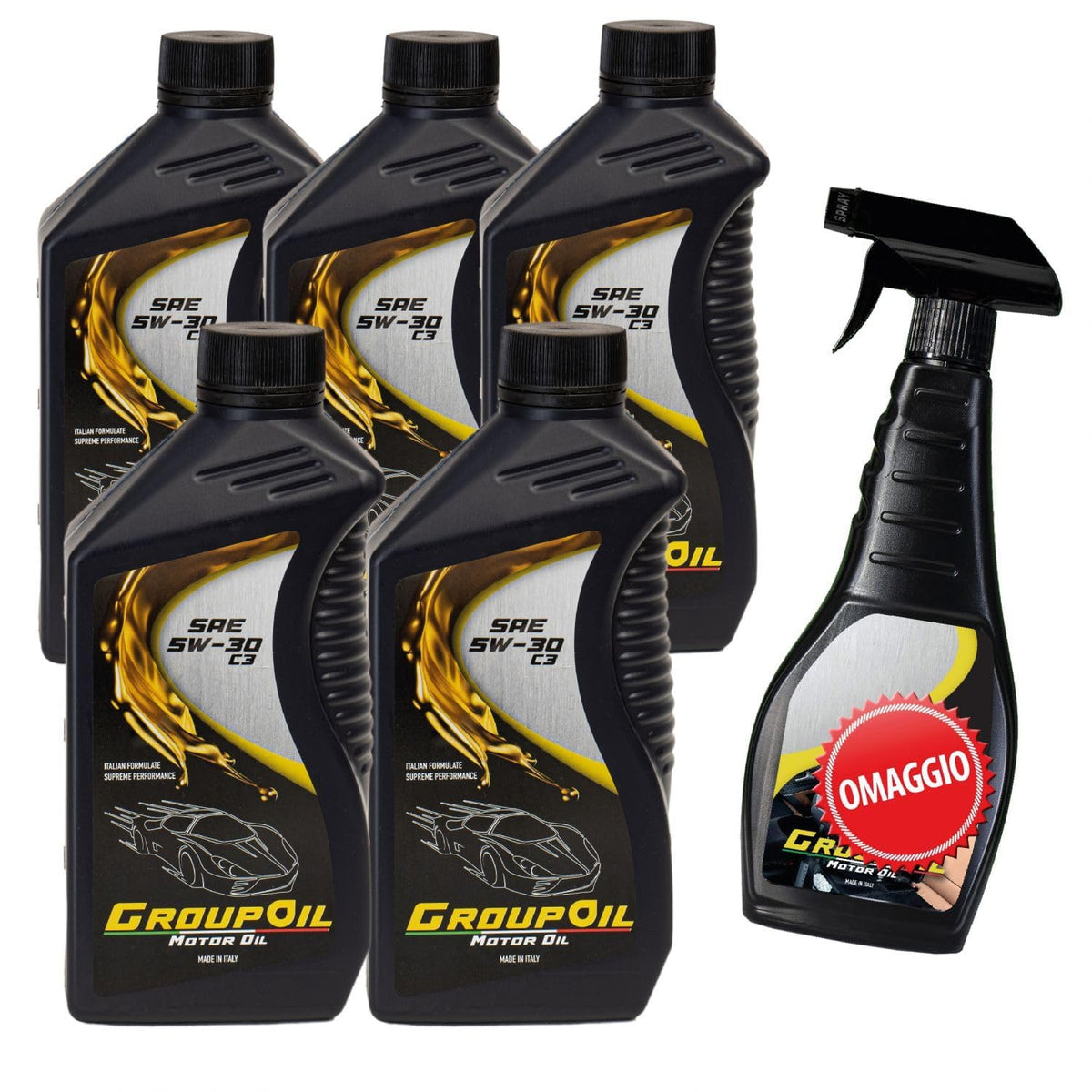 Lubrificanti GROUPOIL 5W30 ACEA C3 5x1L- Olio motore totalmente sintetico formulato con oli base sintetica ad alte prestazioni - 100% made in italy