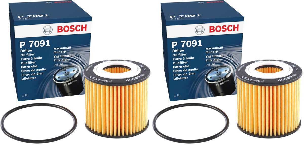 Bosch Filtro Olio per Auto P7091 - Protegge l'olio motore da fuliggine e da particelle metalliche - Offre una lubrificazione efficace del motore (Confezione da 2)
