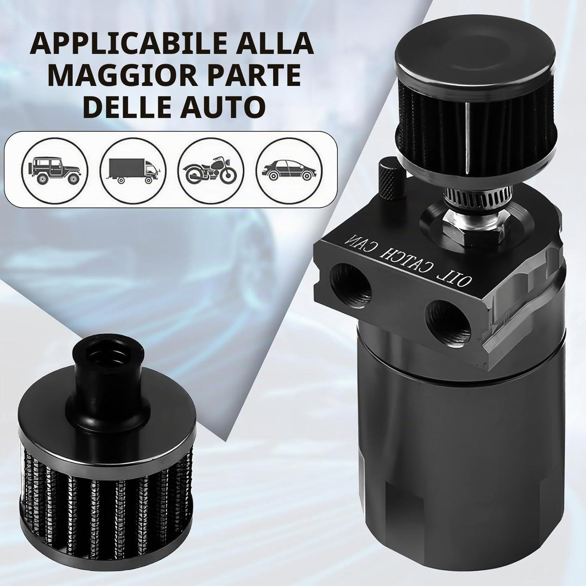 Aicharynic Serbatoio di raccolta dell'olio con filtro dell'aria, 400 ml, contenitore di raccolta dell'olio in alluminio, Oil Catch Tank, serbatoio per auto con accessori, linea carburante da 3/8