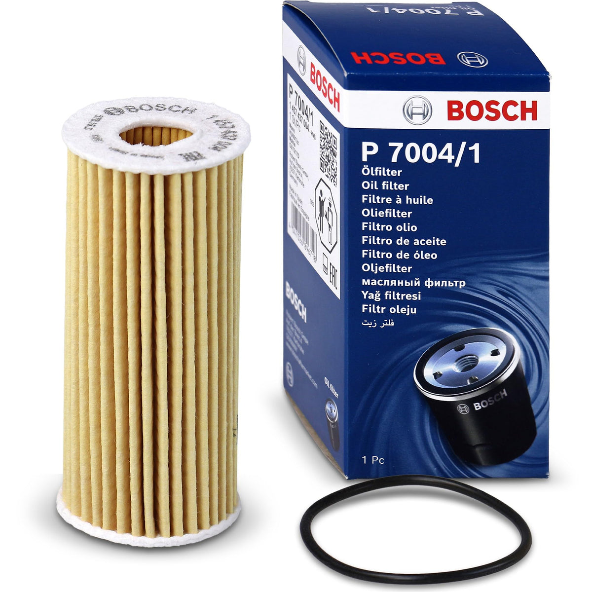 BOSCH Filtro olio Cartuccia filtro 1 457 437 004 Compatibilità con VW Polo Hatchback 6R1, 6C1 Golf 7 Hatchback 5G1, BQ1, BE1, BE2, AUDI Q5 8RB A3 Sportback 8VA, 8VF A4 Avant 8K5, B8