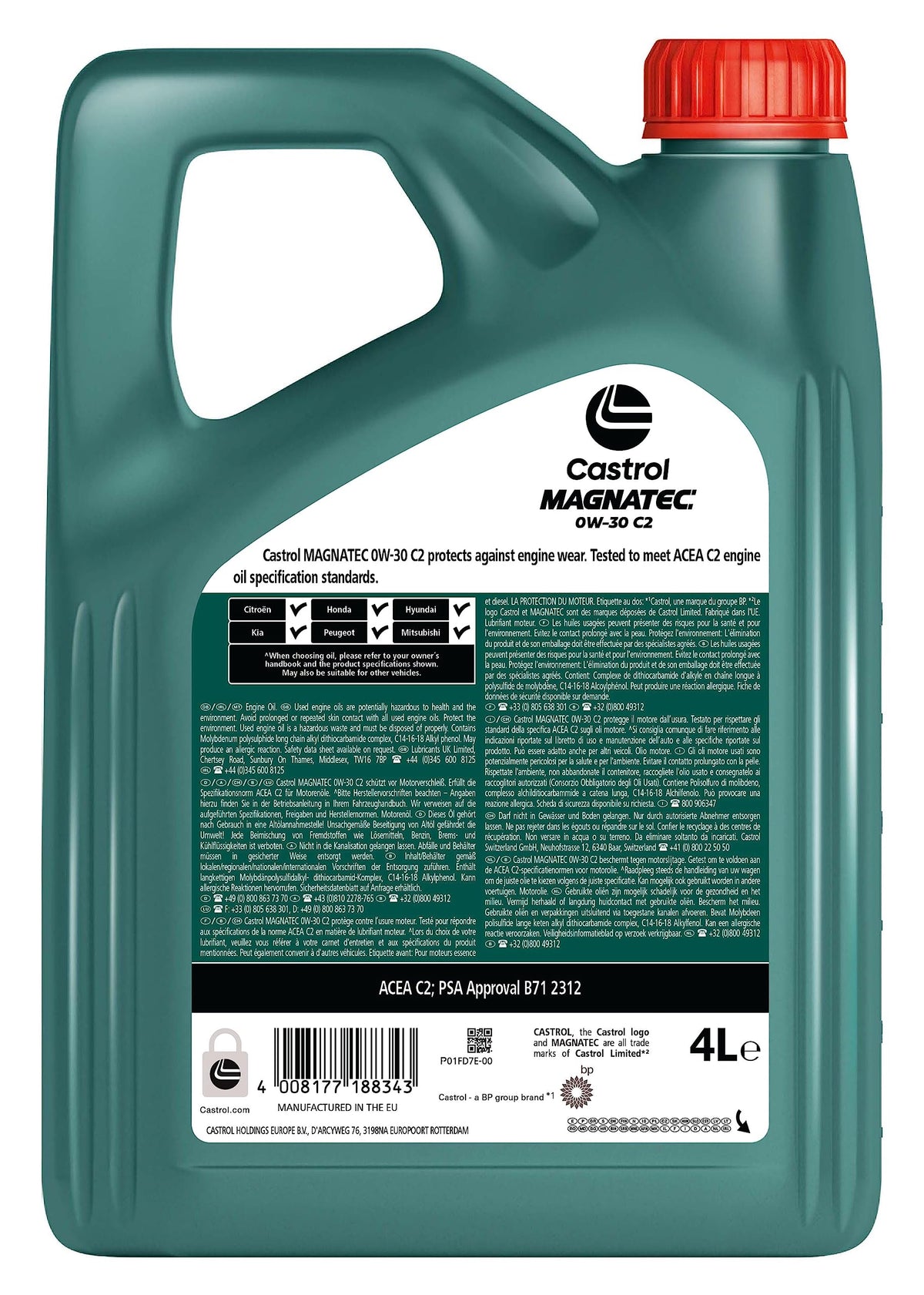 Castrol MAGNATEC 0W-30 C2 Olio Motore per auto Totalmente Sintetico, 4L