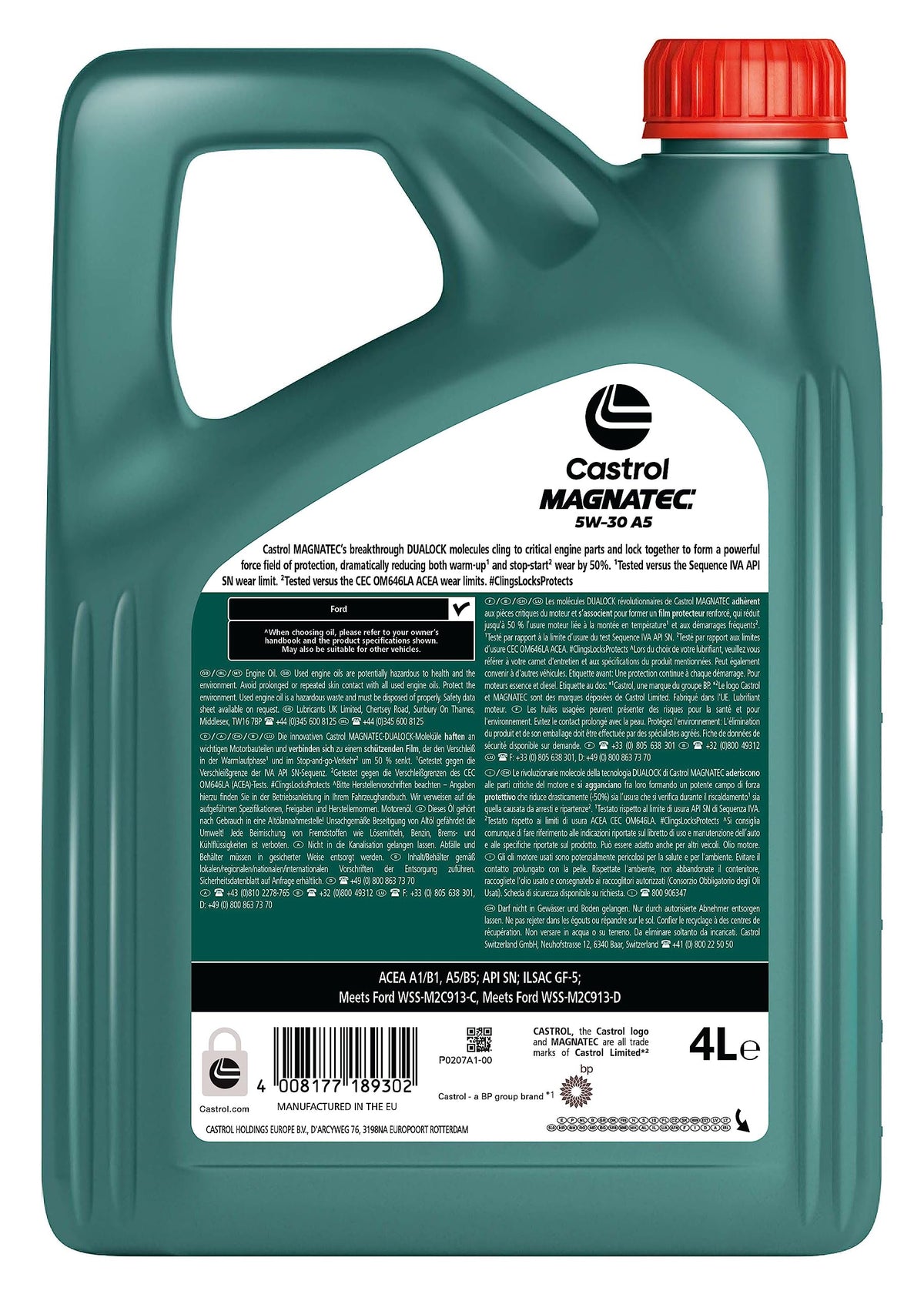 Castrol MAGNATEC 5W-30 A5 Olio Motore per auto Totalmente Sintetico, 4L