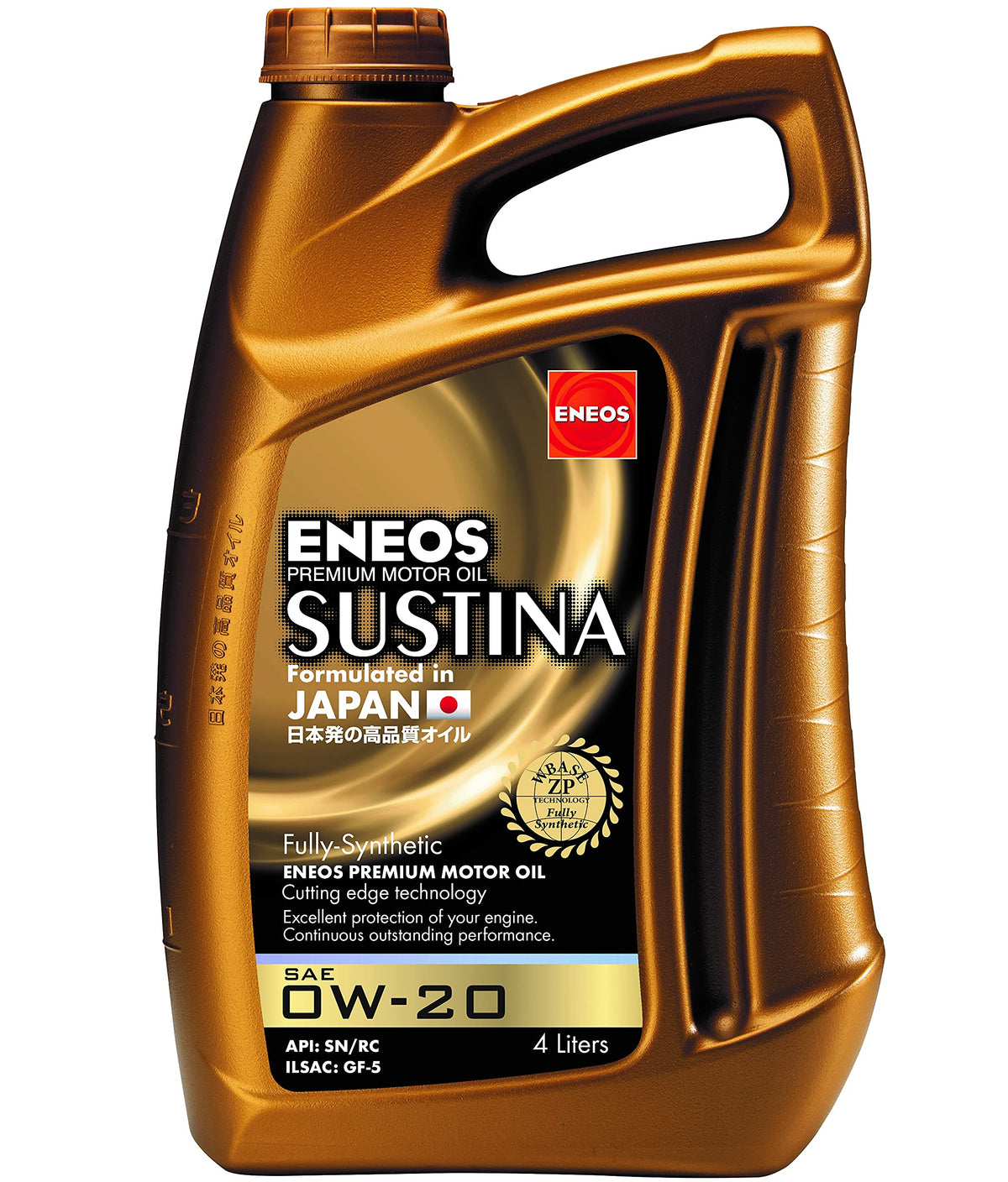 ENEOS SUSTINA 0W-20 - Olio Motore - Engine Oil - per Auto Ibride Giapponesi - Completamente Sintetico con Additivi Organici Unici - Riduzione delle Emissioni di Scarico (4 Litri)