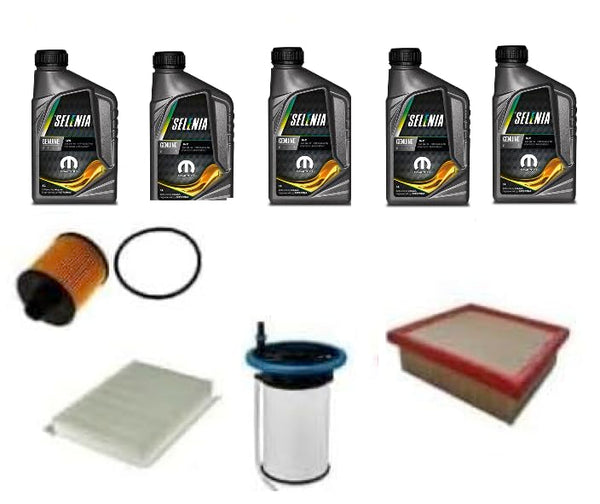 AOQ - KIT TAGLIANDO 4 FILTRI COMPATIBILE CON FIAT 500X, COMPATIBILE CON JEEP RENEGADE 1.6 2.0 MTJ (DIESEL) + 5 LITRI OLIO SELENIA WR5W40_ acea b3/b4