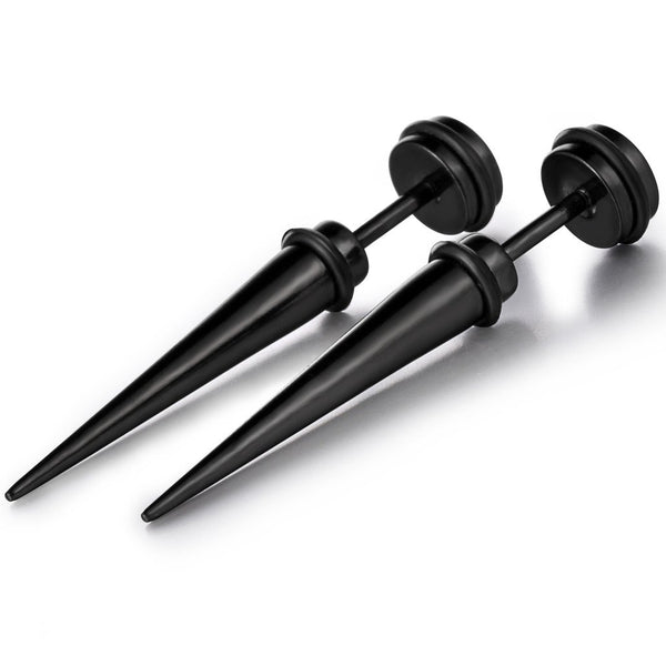 Stayoung Jewellery - Orecchini a perno in acciaio INOX, a punta, con strass, modello espansore a cono, 2 colori, acciaio inossidabile, colore: Black (1 Pair), cod. ERRHSY0071-Black