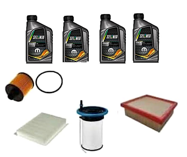 AOQ - KIT TAGLIANDO 4 FILTRI COMPATIBILE CON FIAT 500X, COMPATIBILE CON JEEP RENEGADE 1.6 2.0 MTJ (DIESEL) + 4 LITRI OLIO SELENIA WR5W40_ acea b3/b4
