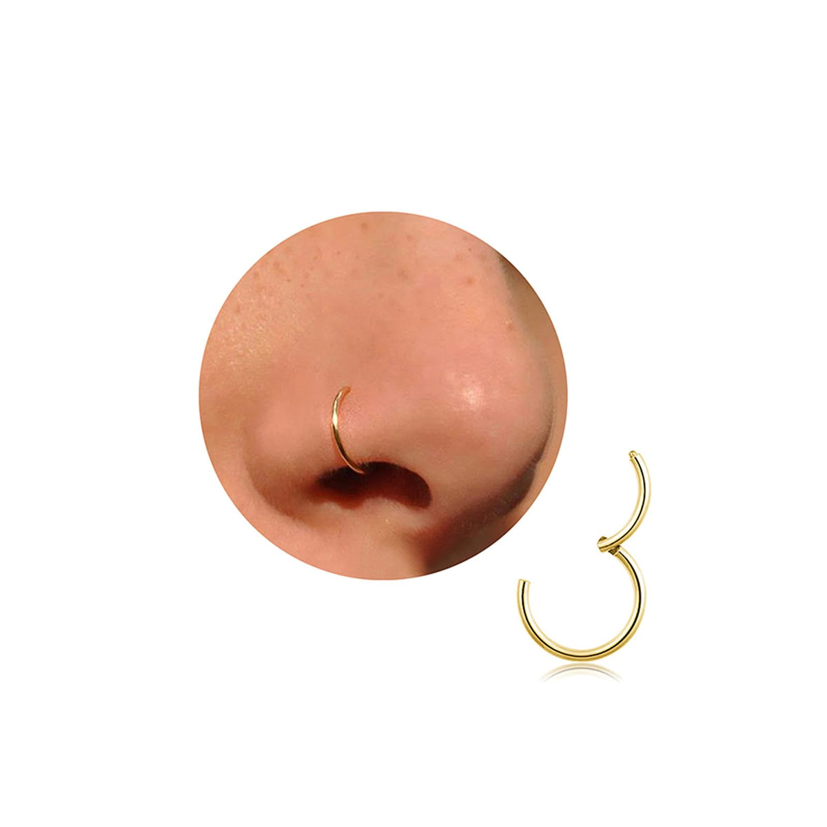Anellini per naso in titanio 20G, 18G, 16G, orecchini per uomo e donna, piercing per setto, trago, padiglione auricolare, elice, daith, labbra - 6 mm/7 mm/8 mm/9 mm/10 mm - Dorato, argentato, 6mm
