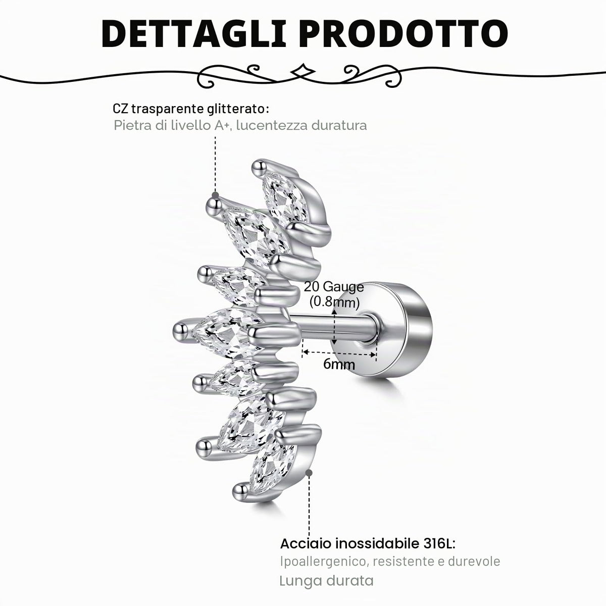 Briana Williams Piercing Orecchio per Donna Acciaio Inossidabile 20G Helix Piercing Cartilagine Orecchini Cerchio Trago Bottone Brillante