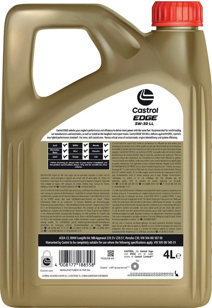 Castrol Olio motore lubrificante auto Edge 5W30 LL Long Life Titanium 4L