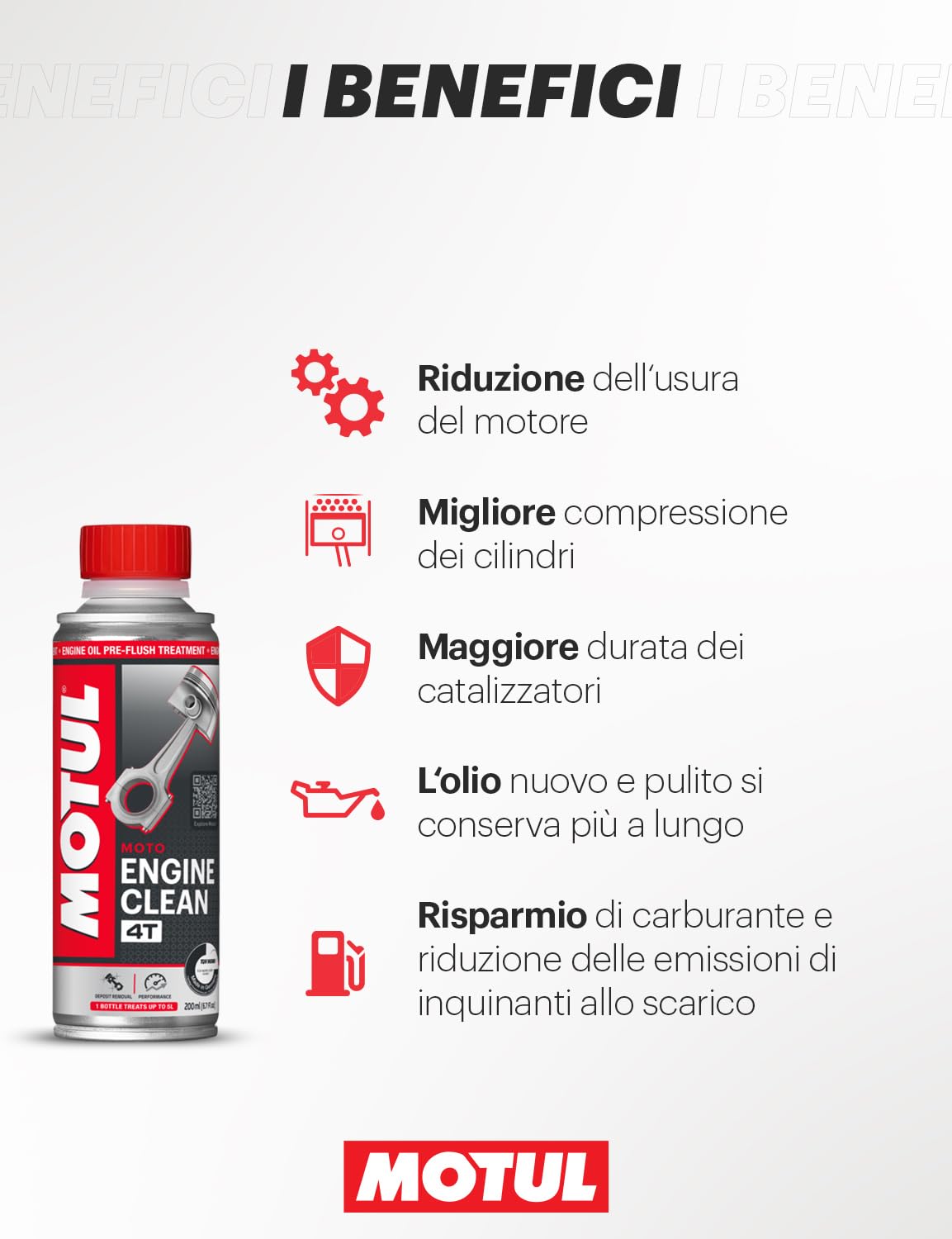 Motul - Detergente per Motore - Additivo Curativo per Motori a 4 Tempi - Riduzione del Consumo di Carburante e dell'Usura - Miglioramento delle Prestazioni - Engine Clean Moto - 200 ml