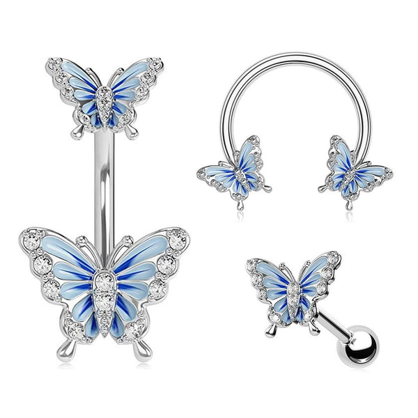 ZAMXHUG Piercing Orecchio - 3 PCS 16g Helix Piercing Conch Jewellery Trago Borchie Cartilagine Blu Farfalla CZ Acciaio Inox Superiore avanti Helix Top Orecchino Lobo Anello Bar Regalo delle Donne
