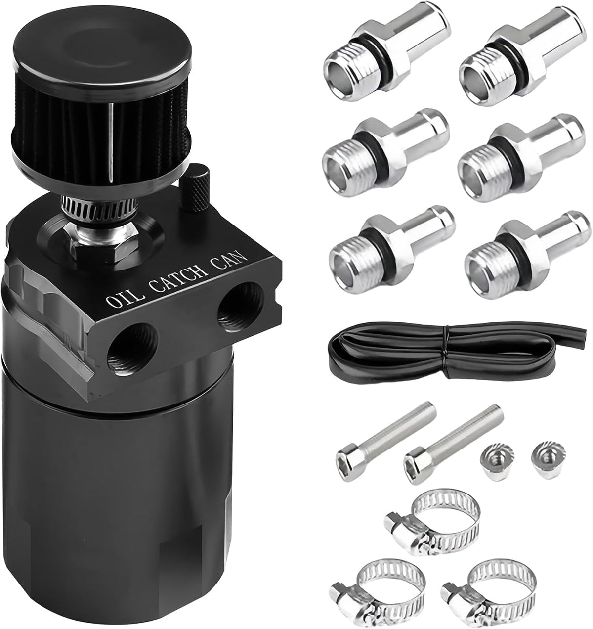 Aicharynic Serbatoio di raccolta dell'olio con filtro dell'aria, 400 ml, contenitore di raccolta dell'olio in alluminio, Oil Catch Tank, serbatoio per auto con accessori, linea carburante da 3/8