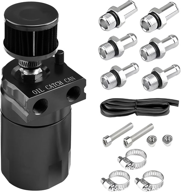 Aicharynic Serbatoio di raccolta dell'olio con filtro dell'aria, 400 ml, contenitore di raccolta dell'olio in alluminio, Oil Catch Tank, serbatoio per auto con accessori, linea carburante da 3/8