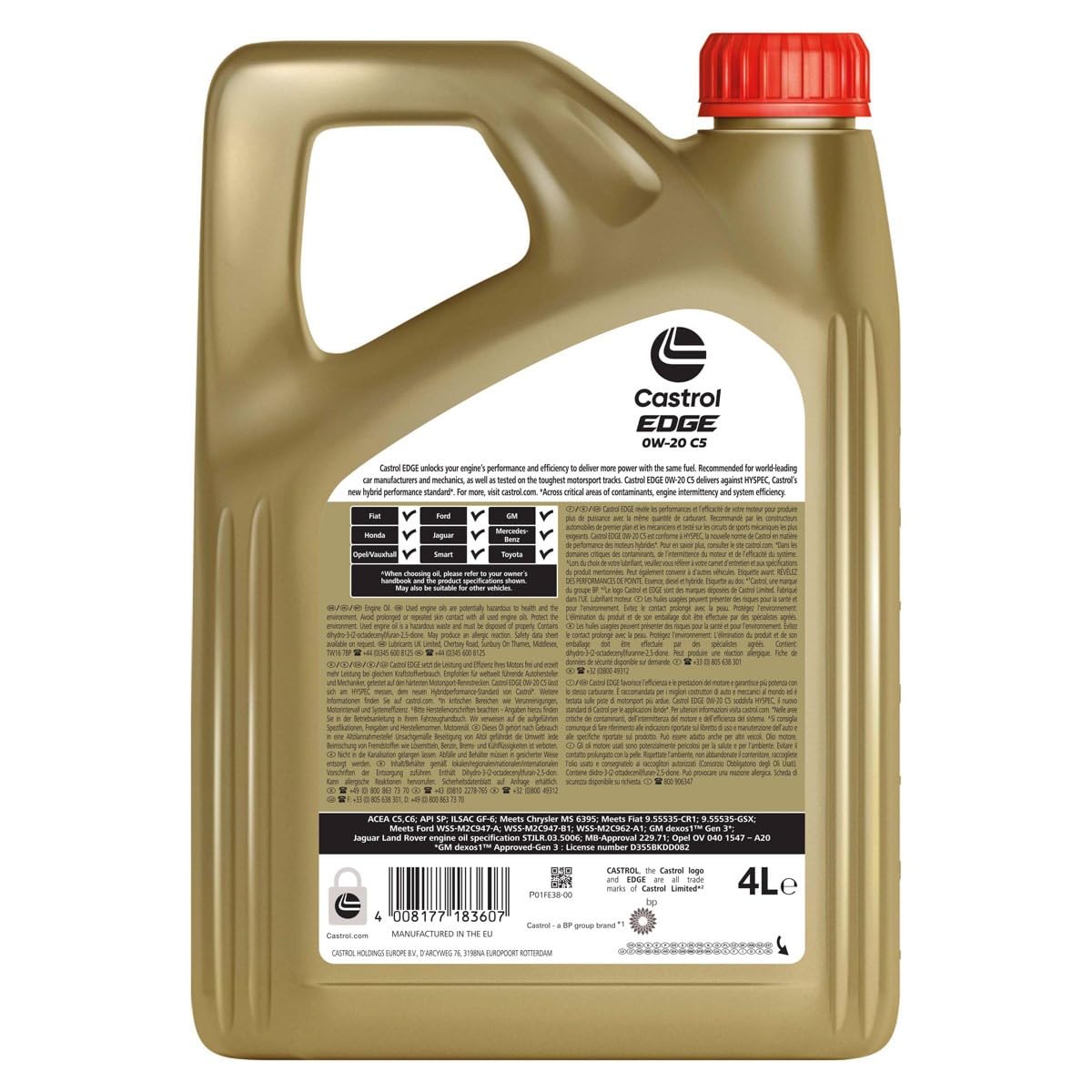 CASTROL Olio motore EDGE 0W-20 Olio sintetico Olio 4 L