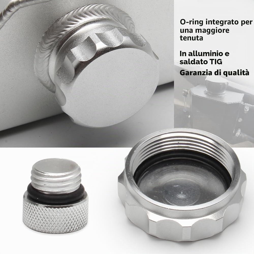 Shkalacar Serbatoio del radiatore del Liquido di Raffreddamento per Auto in Alluminio da 2 Litri Serbatoi di sfiato dell'olio universali con Tappo di Scarico