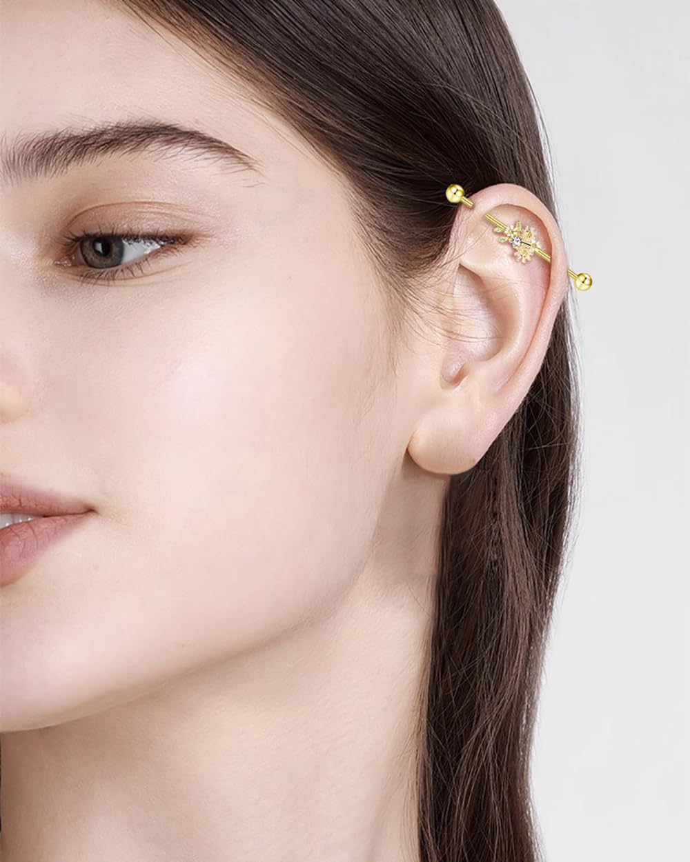 IMINI 14G Smalto Margherita Fiore Orecchino Bilanciere Industriale per Donna Uomo Acciaio Inossidabile CZ Fiori Vite Sfera Cartilagine Elica Orecchini a perno Gioielli Regali Barra Lunga 38mm (Oro)
