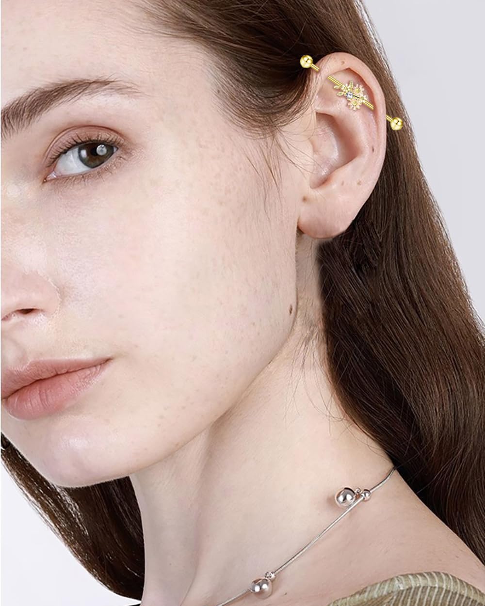 IMINI 14G Smalto Margherita Fiore Orecchino Bilanciere Industriale per Donna Uomo Acciaio Inossidabile CZ Fiori Vite Sfera Cartilagine Elica Orecchini a perno Gioielli Regali Barra Lunga 38mm (Oro)