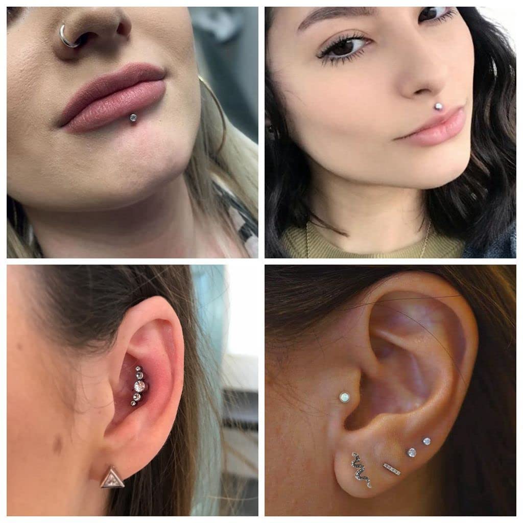 FIOROYAL 4 Pezzi 16G Orecchini Trago in Titanio Orecchini Cartilagine per Donne Ipallergenici Perno con Schiena Piana Internamente Filettato Gioielli per Piercing Labbro Avanti Elica Medusa 6