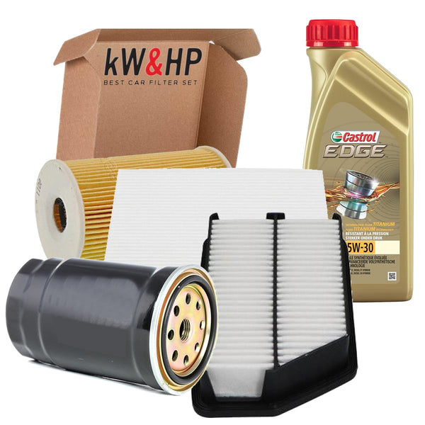 KIT TAGLIANDO 4 FILTRI (FILTRO OLIO, FILTRO CARBURANTE, FILTRO ARIA, FILTRO ANTIPOLLINE) + 6 LITRI OLIO 5W-30 PER IX35, I40, SPORTAGE III 1.7 CRDi