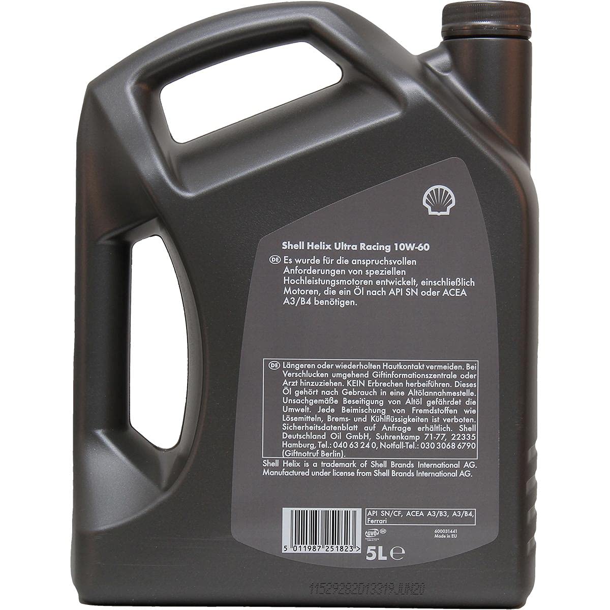 SHELL Olio motore Helix 10W-60 Olio sintetico 100% 5 L Compatibilità con VW Golf 4 Hatchback 1J1 Golf 5 Hatchback 1K1 POLO 9N, BMW 3 Sedan E90, AUDI A3 Sportback 8PA