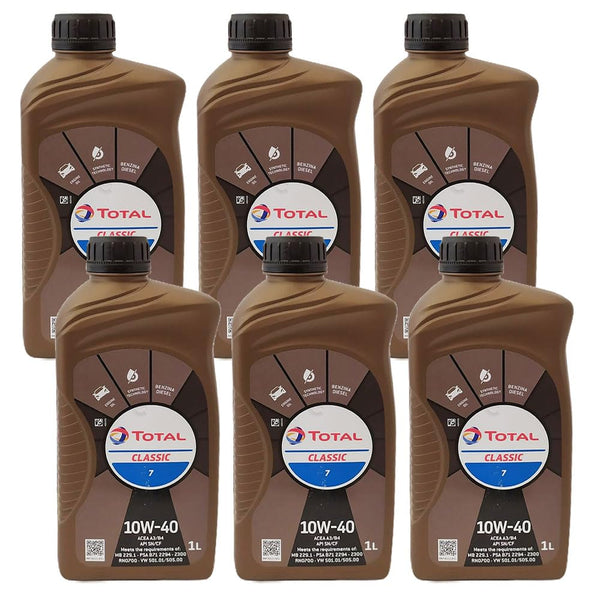 TOTAL 218996 CLASSIC 7 NUOVA FORMULA OLIO MOTORE A BASE SINTETICA 10W40 PER MOTORI DIESEL E BENZINA SENZA DPF. ADATTO ANCHE PER MOTORI GPL/METANO. CONFEZIONE 6 LITRI