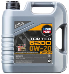 LIQUI MOLY Olio motore Top Tec 0W-20 4 L Compatibilità con VW Polo Hatchback 6R1, 6C1 Golf 7 Hatchback 5G1, BQ1, BE1, BE2 T-Roc A11 Golf 8 Hatchback CD1, AUDI A3 Sportback 8VA, 8VF