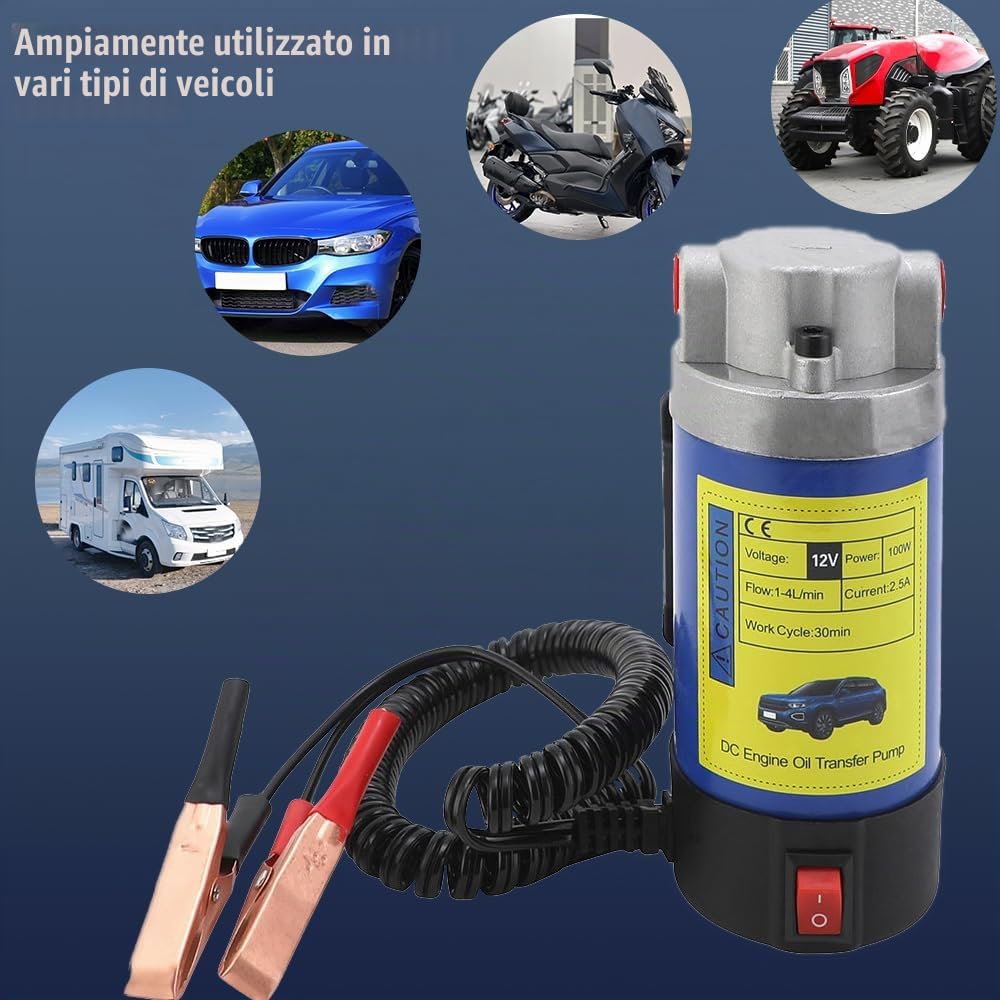 TONZACK Pompa di Cambio dell'olio Motore 12V 100W Pompa di Estrazione dell'olio Motore Pompa di Cambio dell'olio Adatta per Auto RV Moto Barca Pompa dell'olio elettrica