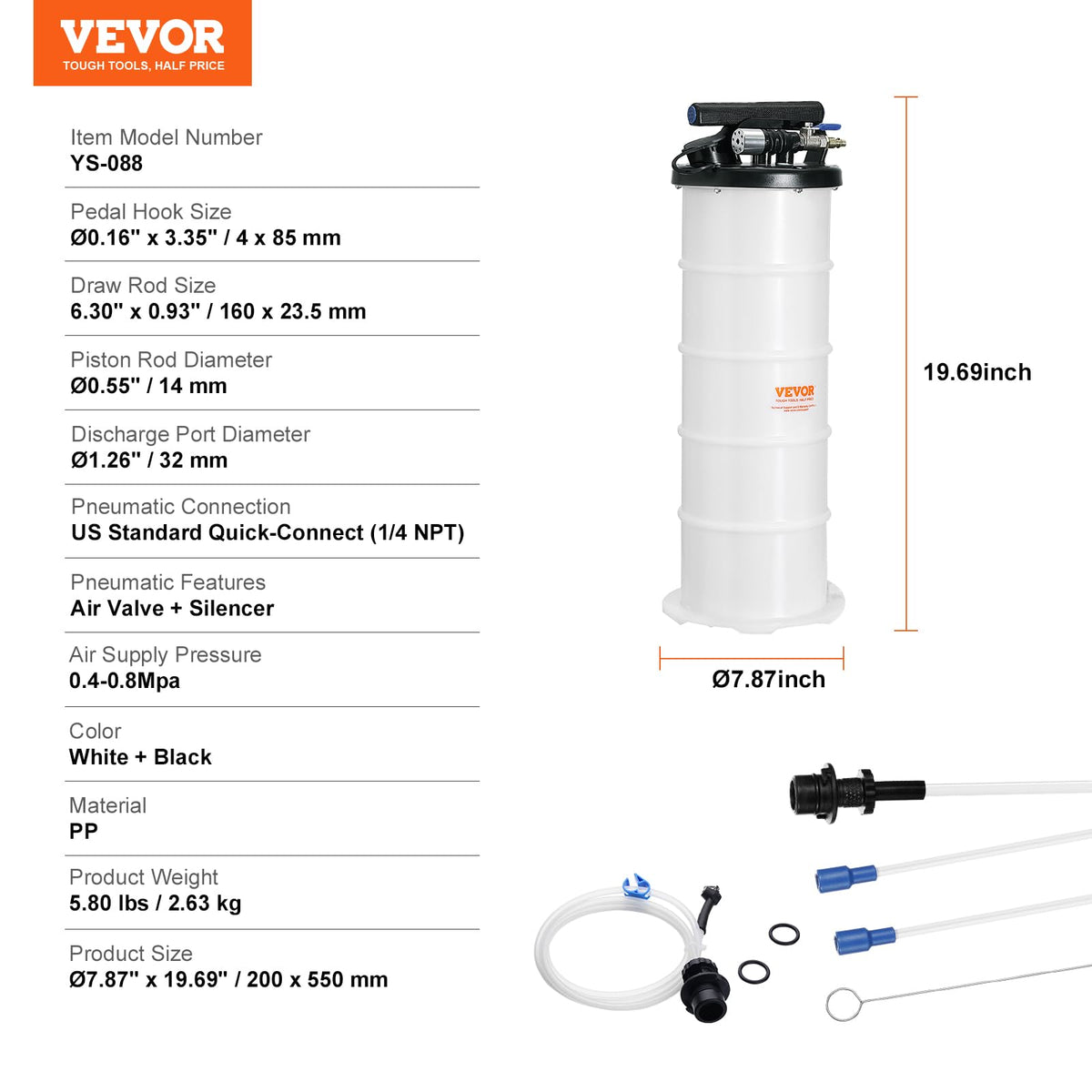 VEVOR Estrattore di Fluidi Pompa a Vuoto di Aspirazione per Cambio Olio di Motore Pneumatico/Manuale Capienza Max. 6,5L, Estrattore per Cambio Olio Pompa a Vuoto Kit Evacuazione dei Fluidi per Auto