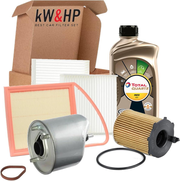 KIT TAGLIANDO 4 FILTRI (ARIA, OLIO, CARBURANTE, ANTIPOLLINE) + 5LT OLIO MOTORE ORIGINALE 5W30 PER 208, 2008, C3 II