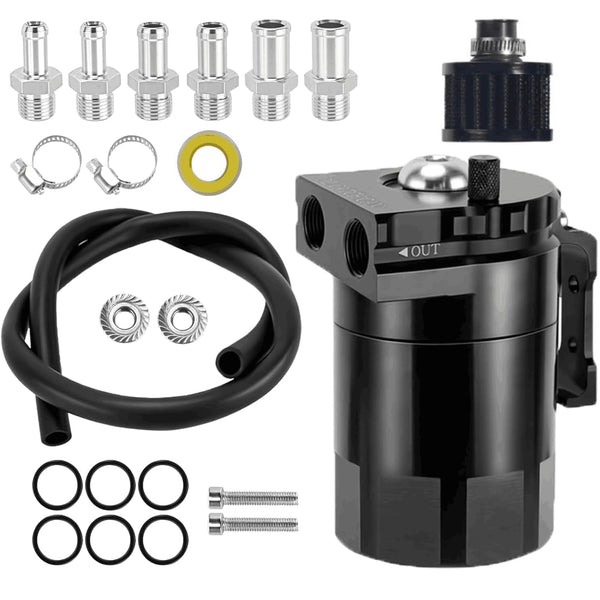 Flaconi Decanter Vapori Olio per Auto, Universale Oil Catch Can, 300ml Alluminio Recupero Vapori Olio Motore, con Filtro dell'aria, tubo flessibile, Dadi, e Altri Accessori, per Una Varietà di Veicoli