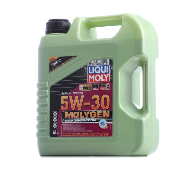 LIQUI MOLY Olio motore Molygen 5W-30 Olio sintetico 4 L Compatibilità con VW Polo Hatchback 6R1, 6C1 Golf 4 Hatchback 1J1 Golf 7 Hatchback 5G1, BQ1, BE1, BE2 Golf 5 Hatchback 1K1, BMW 3 Sedan E90