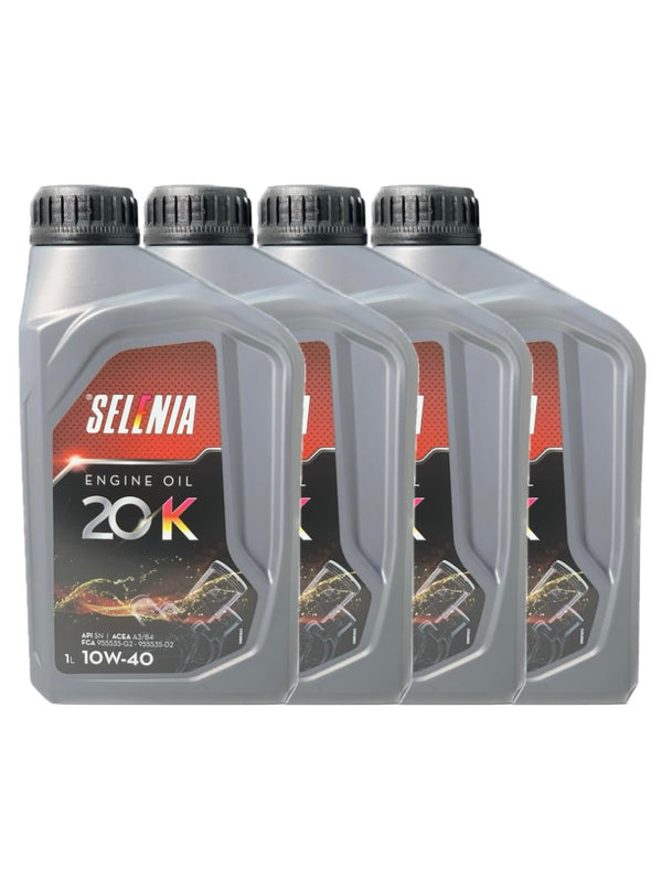 Olio Motore SELENIA 20K 10W-40, Lubrificante con Basi Sintetiche, Energy Conserving, per Motori a Benzina (4L)