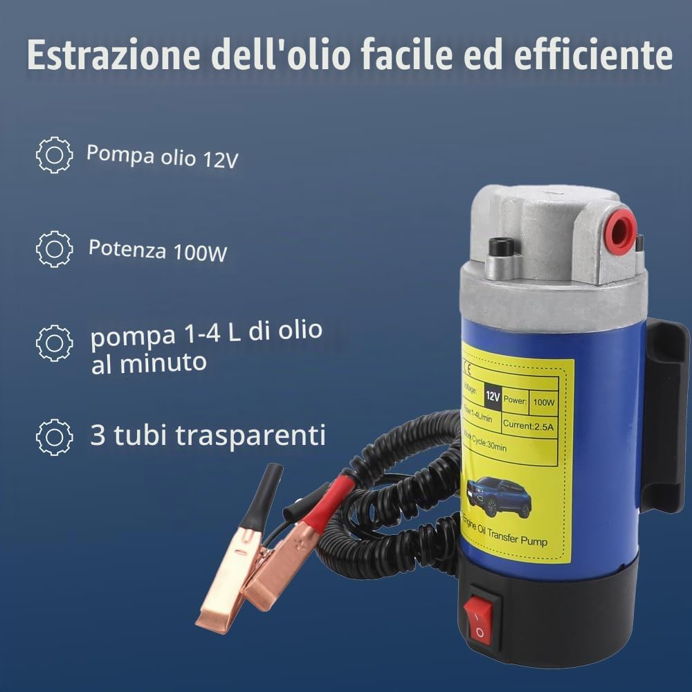 TONZACK Pompa di Cambio dell'olio Motore 12V 100W Pompa di Estrazione dell'olio Motore Pompa di Cambio dell'olio Adatta per Auto RV Moto Barca Pompa dell'olio elettrica