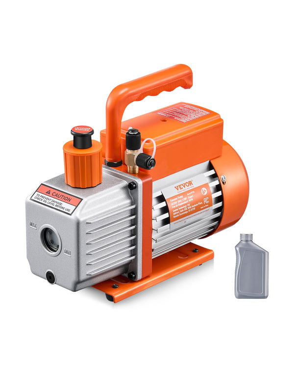 VEVOR Pompa per Vuoto 4 CFM, Pompa per Vuoto a Palette Rotanti Monostadio HVAC per Sistemi Kit Pompa per Vuoto AC per Auto con Contenitore per Olio per Manutenzione Aria Condizionata da Veicoli