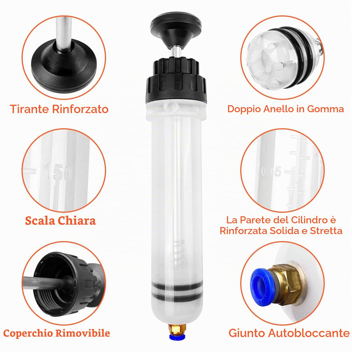 Frevoitna 200CC Siringa Grande, Pompa Aspira Olio Motore Auto, Pompetta Aspira Liquidi, Estrattore con 2 Tubi e Un Paio di Anelli di Gomma di Ricambio per Liquido dei Freni, Oli Trasmissione
